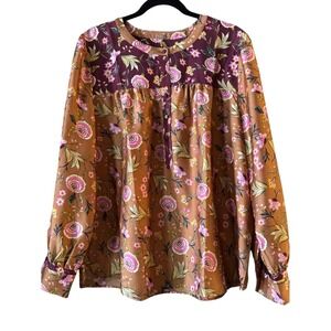 LOFT Floral Blouse in Pink and Brown